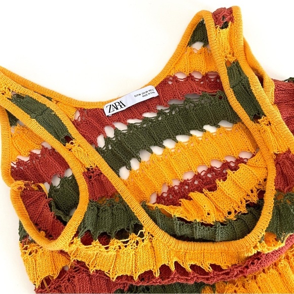 Zara Multi-coloured Striped Crochet Knit Midi Maxi Dress - Picture 11 of 14